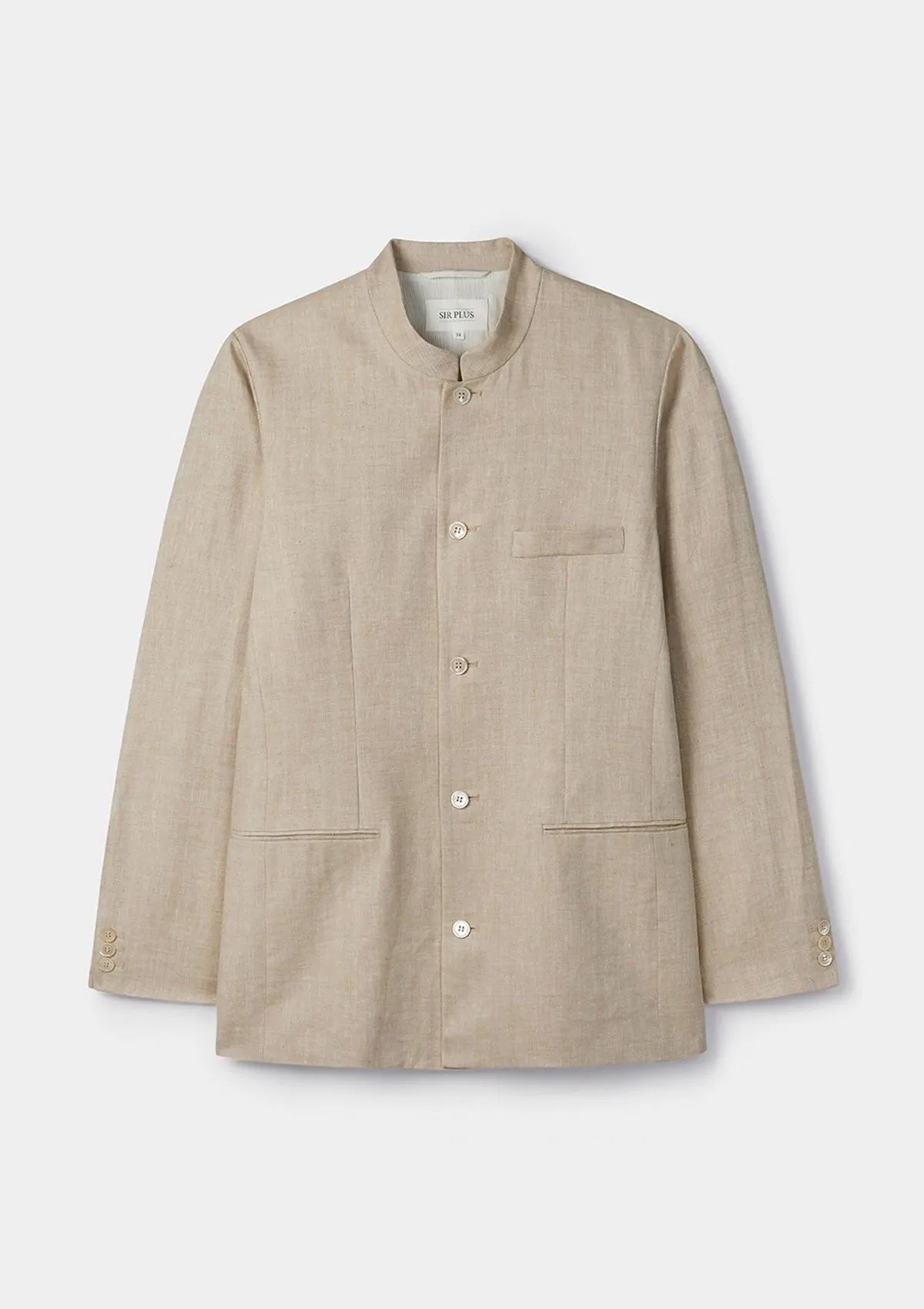 Sand Herringbone Linen Nehru Jacket