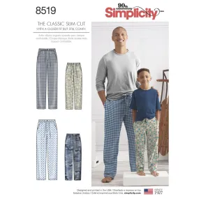 Simplicity Pattern 8519 Boys' and Men's Slim Fit Lounge Trousers