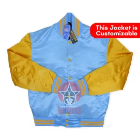 Sky Blue Gold Satin Varsity Baseball Letterman jacket