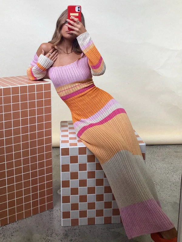 Striped Y2K Style Colorblock Maxi Dress for Effortless Casual Holiday Summer