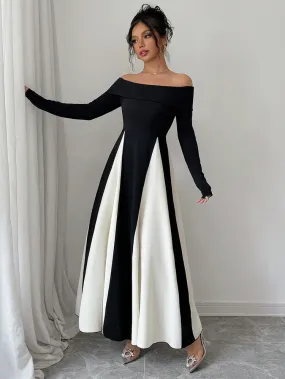 U-neck black & white maxi dress