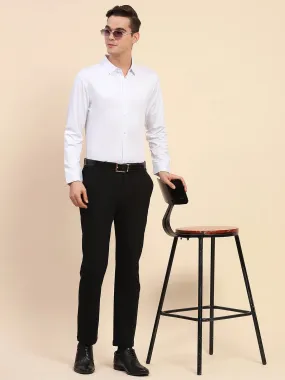 White Nylon Blend Solid Formal Shirt