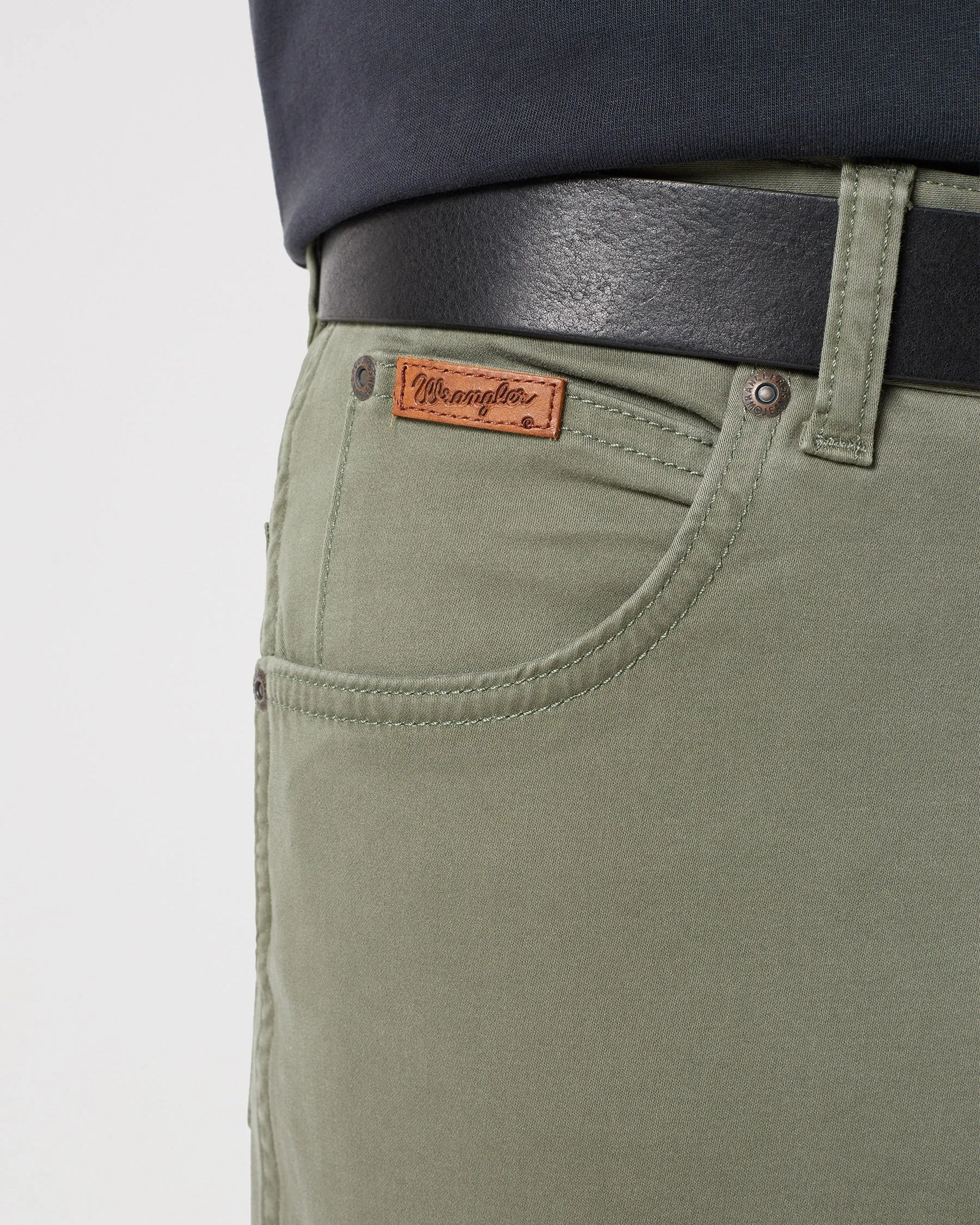 Wrangler Texas SLIM Mens Cotton Satin Trousers - Dusty Olive